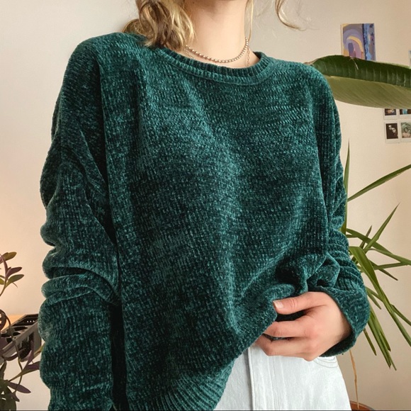 Urban Outfitters Sweaters - Forest Green Velvet Soft Crewneck Sweater